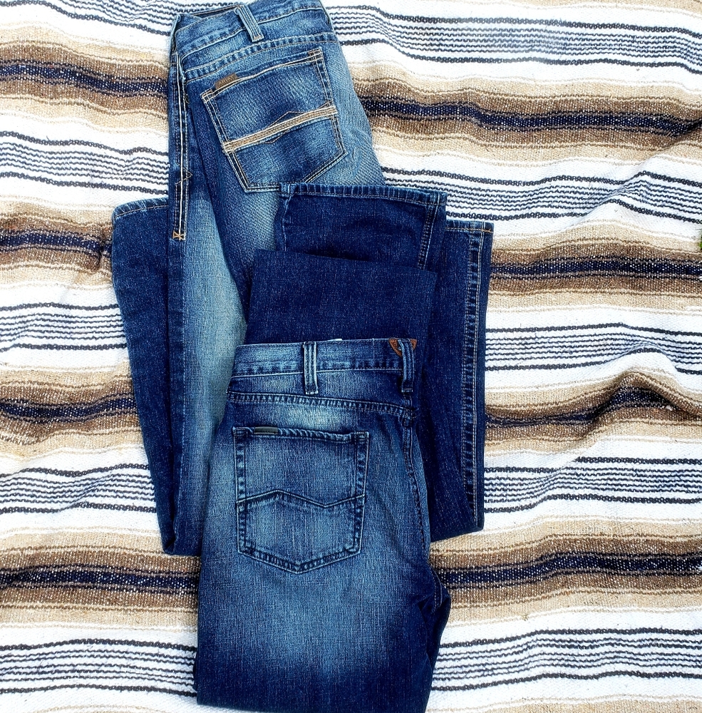 Ariat M7 & M5 Jeans Mens 38x38 Tall Man Rocker Straight Dark Wash Blue 2 pairs